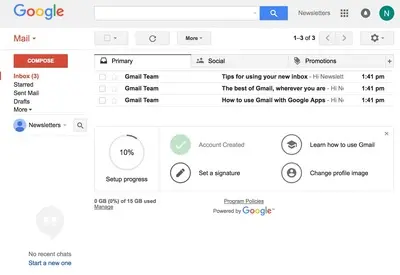Completeness meter example from mail.google.com