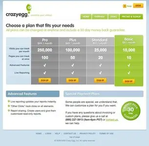 Pricing Tables example from crazyegg.com