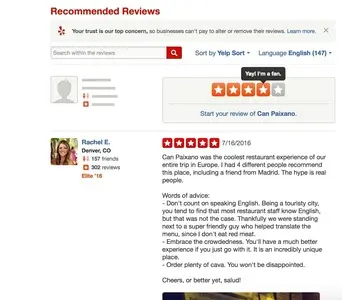 Intentional Gaps example from yelp.com