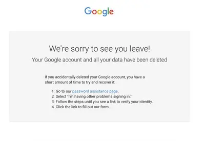 Account deletion example from google.com