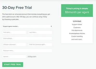 Account Registration example from ticksy.com