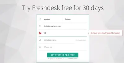 Account Registration example from freshdesk.com