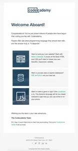 Onboarding emails example from codecademy.com