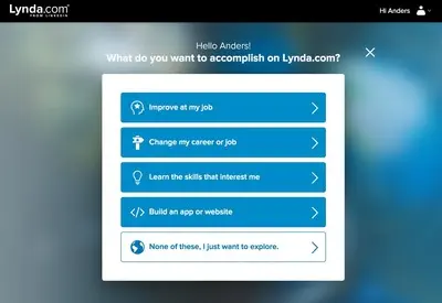 Persona based onboarding example from lynda.com
