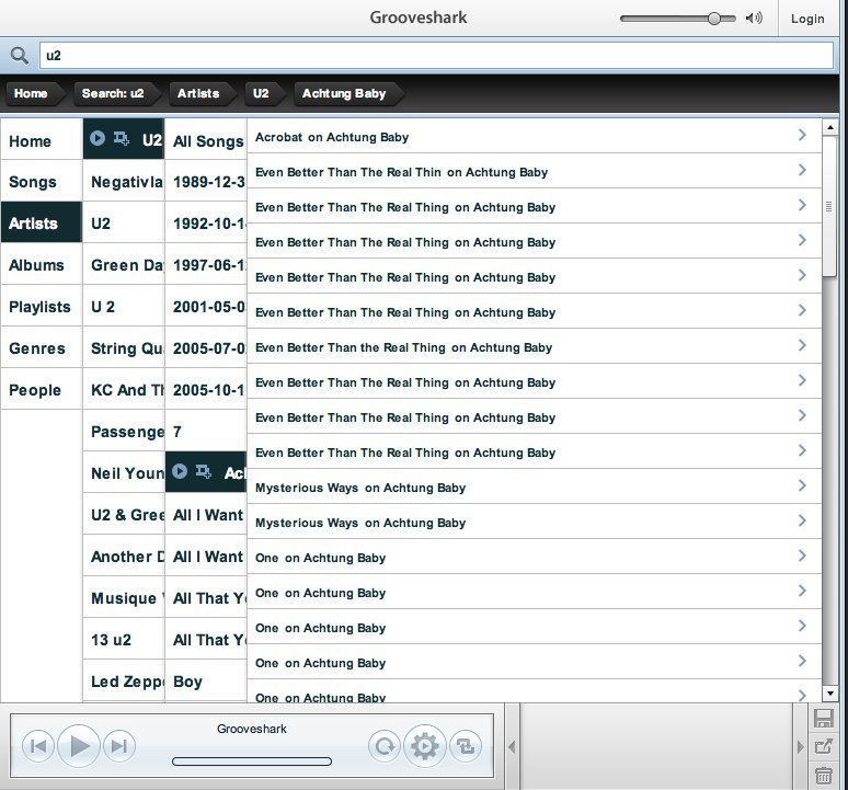 Screenshot of listen.grooveshark.com