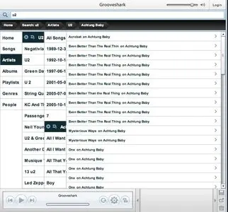 Breadcrumbs example from listen.grooveshark.com