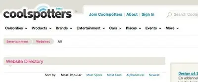Breadcrumbs example from coolspotters.com
