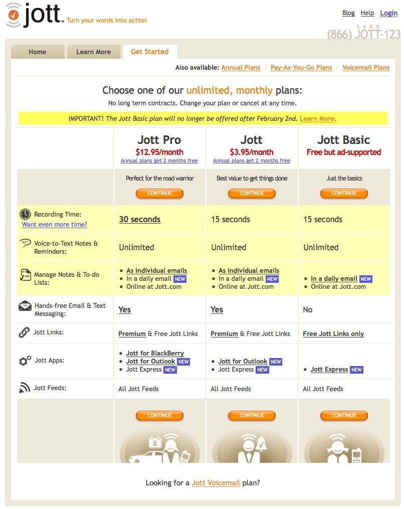 Screenshot of jott.com