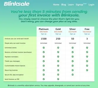 Pricing Tables example from blinksale.com