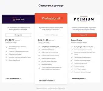 Pricing table example from eventbrite.com