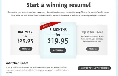Pricing Tables example from innovativeresume.com