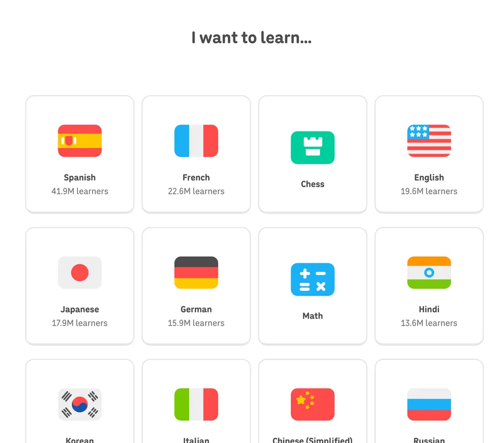 Personalization Form example from duolingo.com