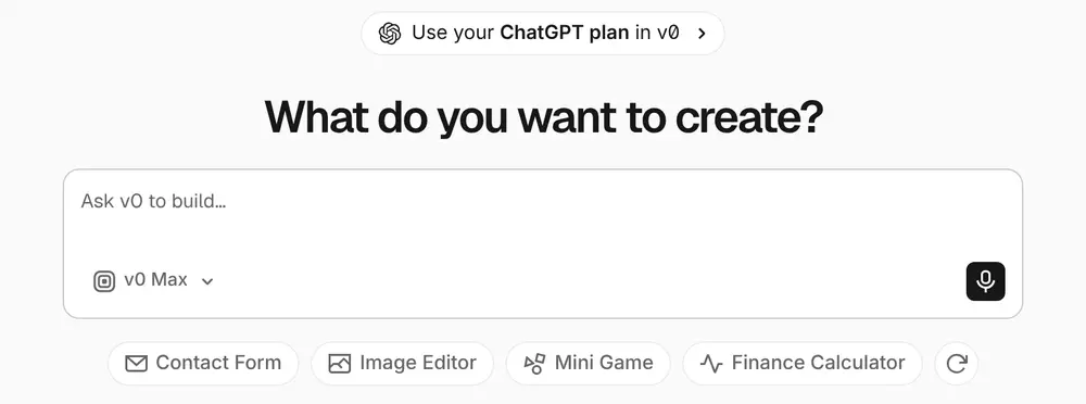 Suggested Prompts example from v0.app