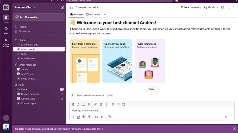 Welcome Screen example from slack.com