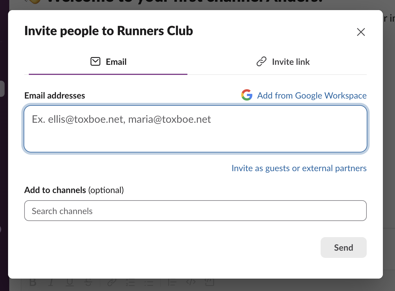 Invite friends example from slack.com