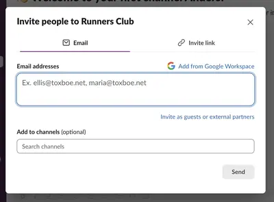 Invitation example from slack.com