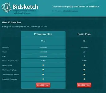 Pricing Tables example from bidsketch.com