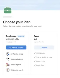 Paywall example from notion.com
