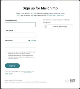 Account Registration example from mailchimp.com
