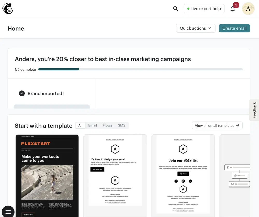 Onboarding Checklist example from mailchimp.com