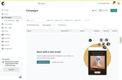 Suggested Action example from mailchimp.com