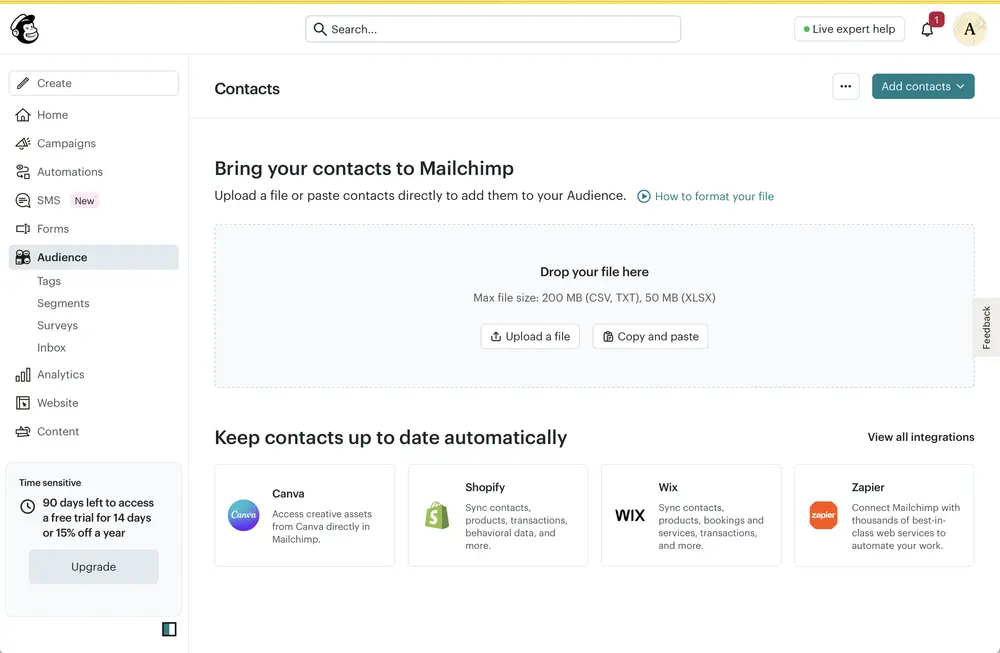 Data Import example from mailchimp.com