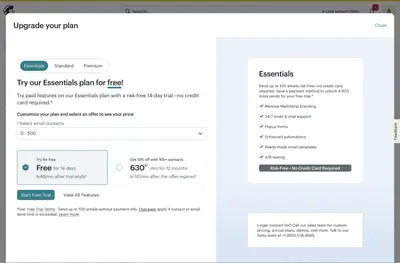 Paywall example from mailchimp.com