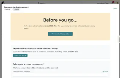 Cancellation Flow example from mailchimp.com