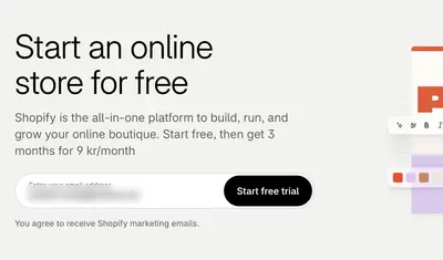 Account Registration example from shopify.com