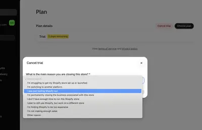 Cancellation Flow example from shopify.com