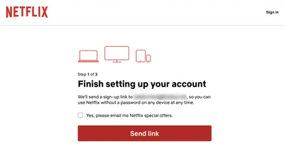 Magic Login Link example from netflix.com