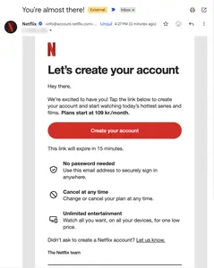Magic Login Link example from netflix.com