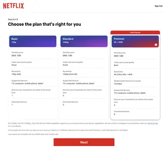 Pricing table example from netflix.com
