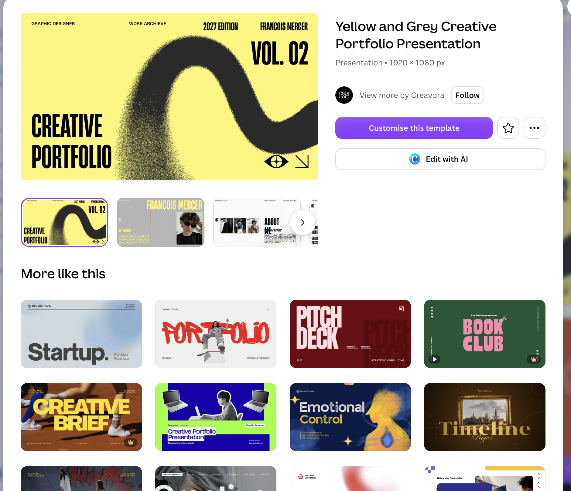 Canva pairs “Customise this template” with “Edit with AI” on the same screen.