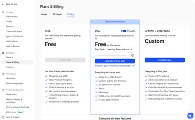 Pricing table example from amplitude.com