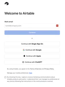 Account Registration example from airtable.com