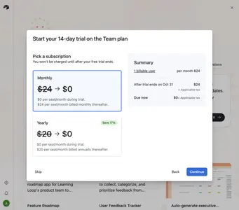 Pricing table example from airtable.com
