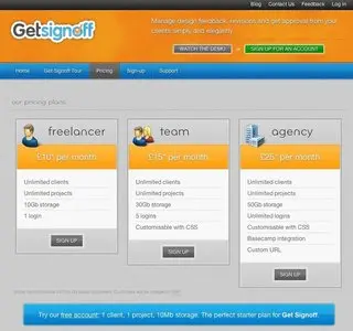 Pricing Tables example from hello.getsignoff.com