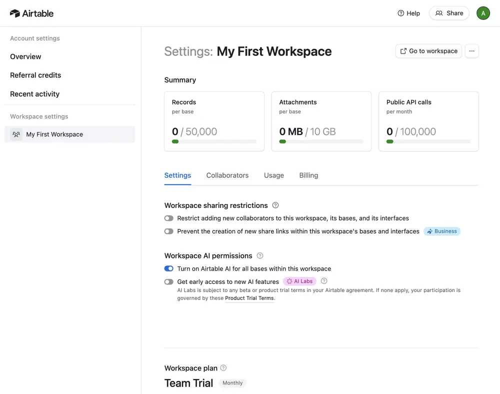 Usage Meter example from airtable.com