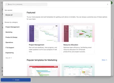 Template Gallery example from airtable.com
