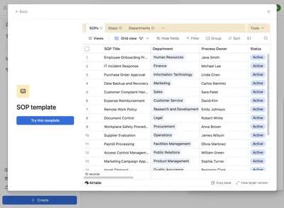 Template Gallery example from airtable.com