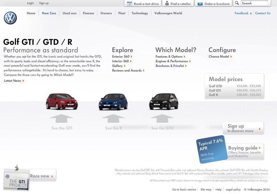 Pricing tables are even at work for physical products. Here it's for the Volkswagen Golf GTI