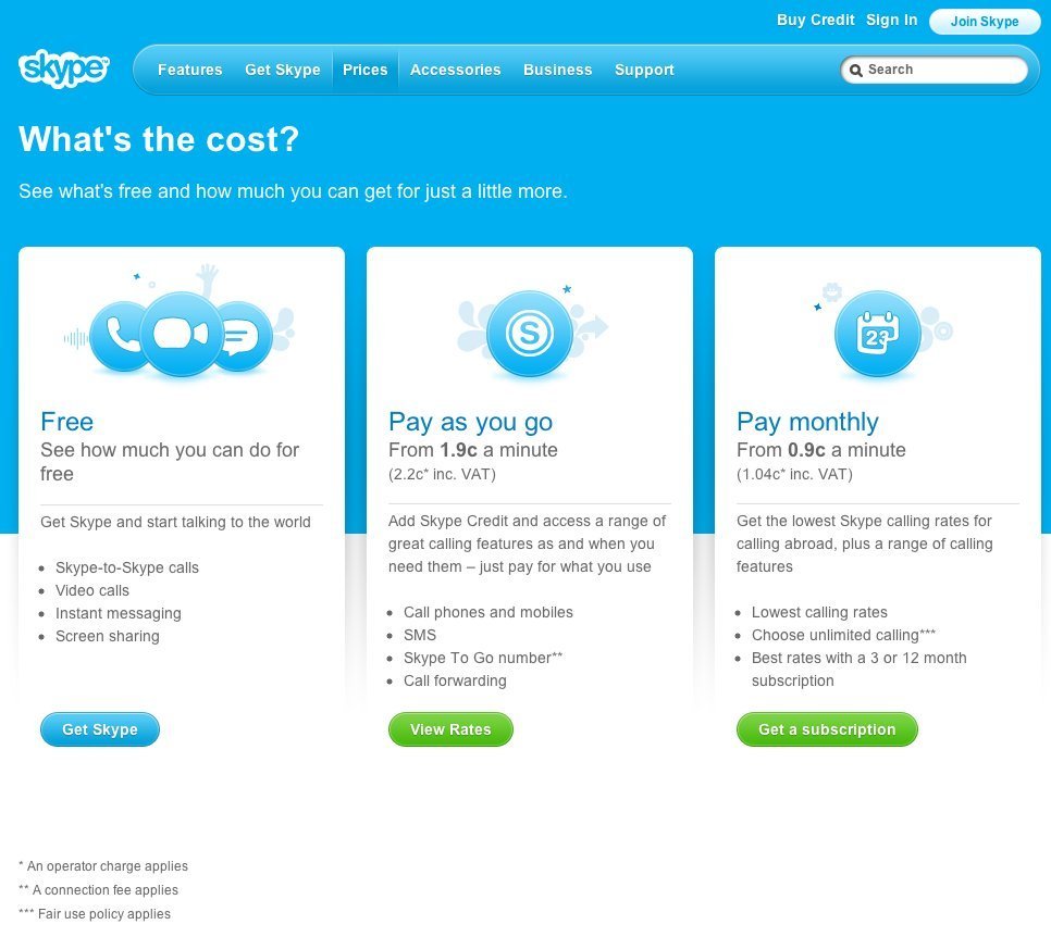 Screenshot of skype.com