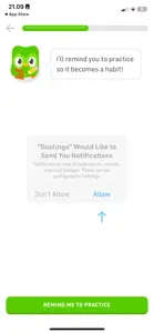 Permission Priming example from duolingo.com