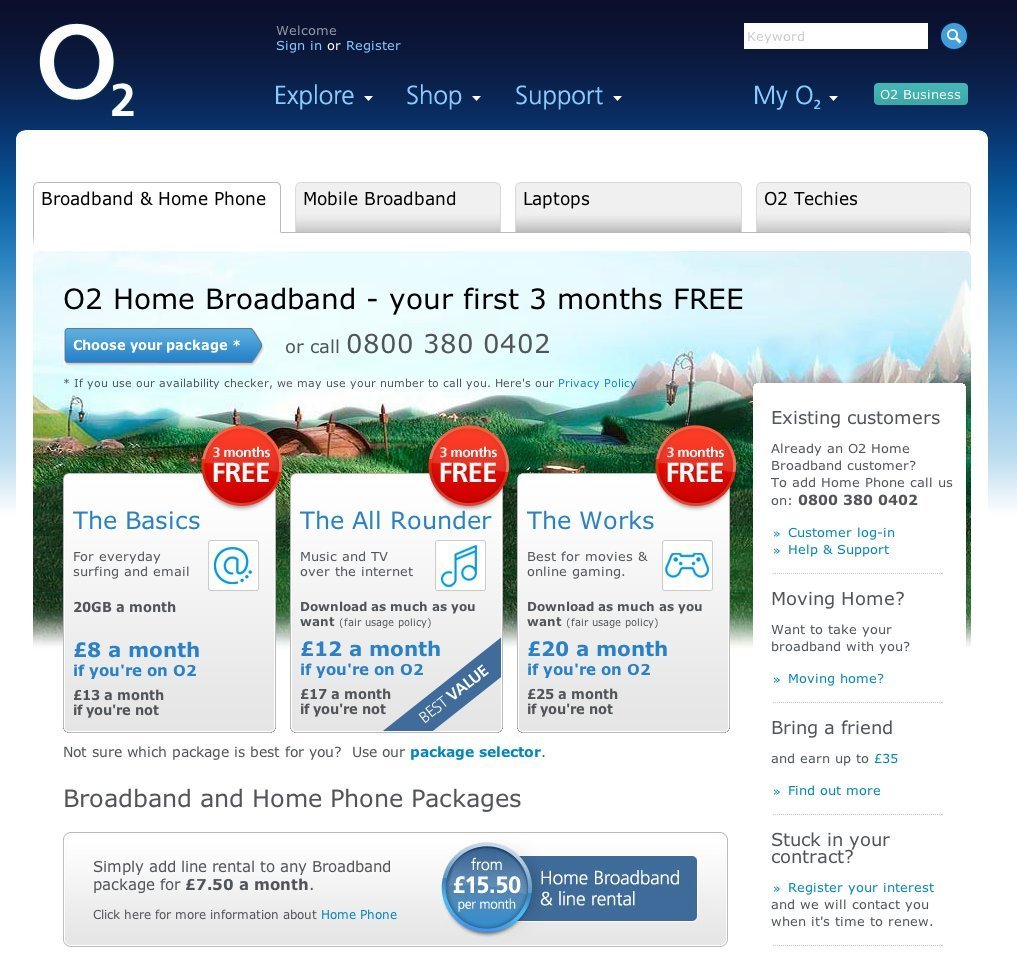 Screenshot of o2.co.uk