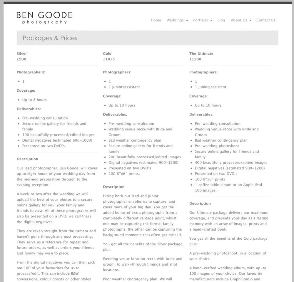 Pricing at Ben Goode