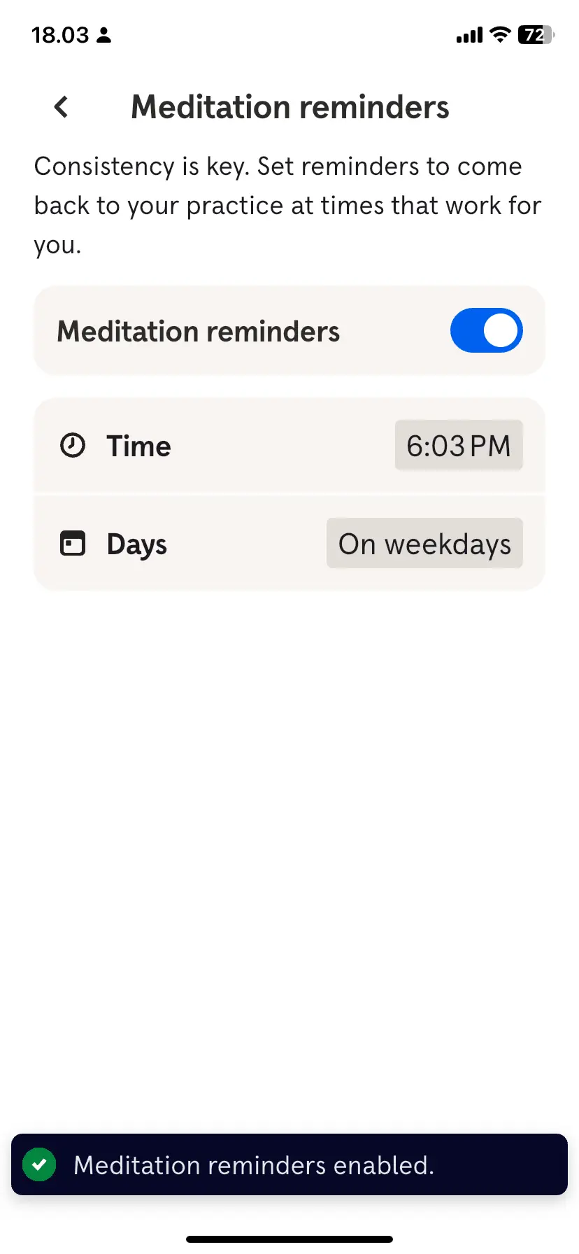 Reminder Scheduler example from headspace.com