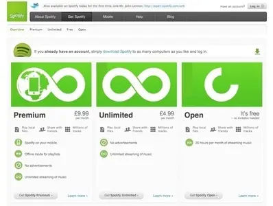 Pricing Tables example from spotify.com