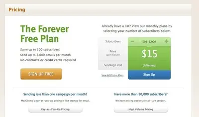 Pricing Tables example from mailchimp.com