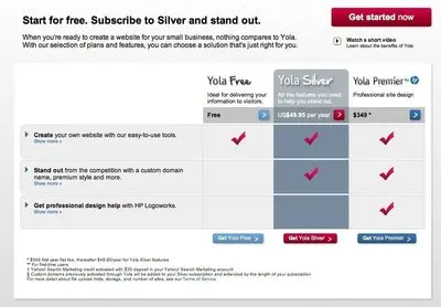 Pricing Tables example from yola.com